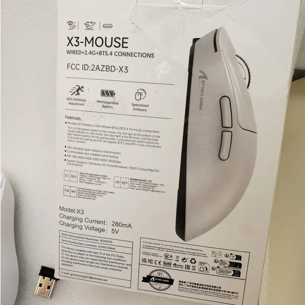ATTACK SHARK Tri-Mode Wireless Gaming Mouse (PAW-3395 Sensor / White)